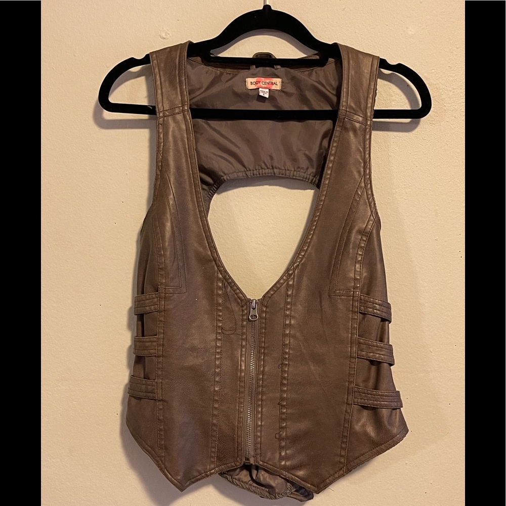 Leather Material Vest open back